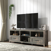 70 Inch Length TV Stand for Living Room and Bedroom, with 2 Drawers and 4 High-Capacity Storage Compartment,  Black Pine